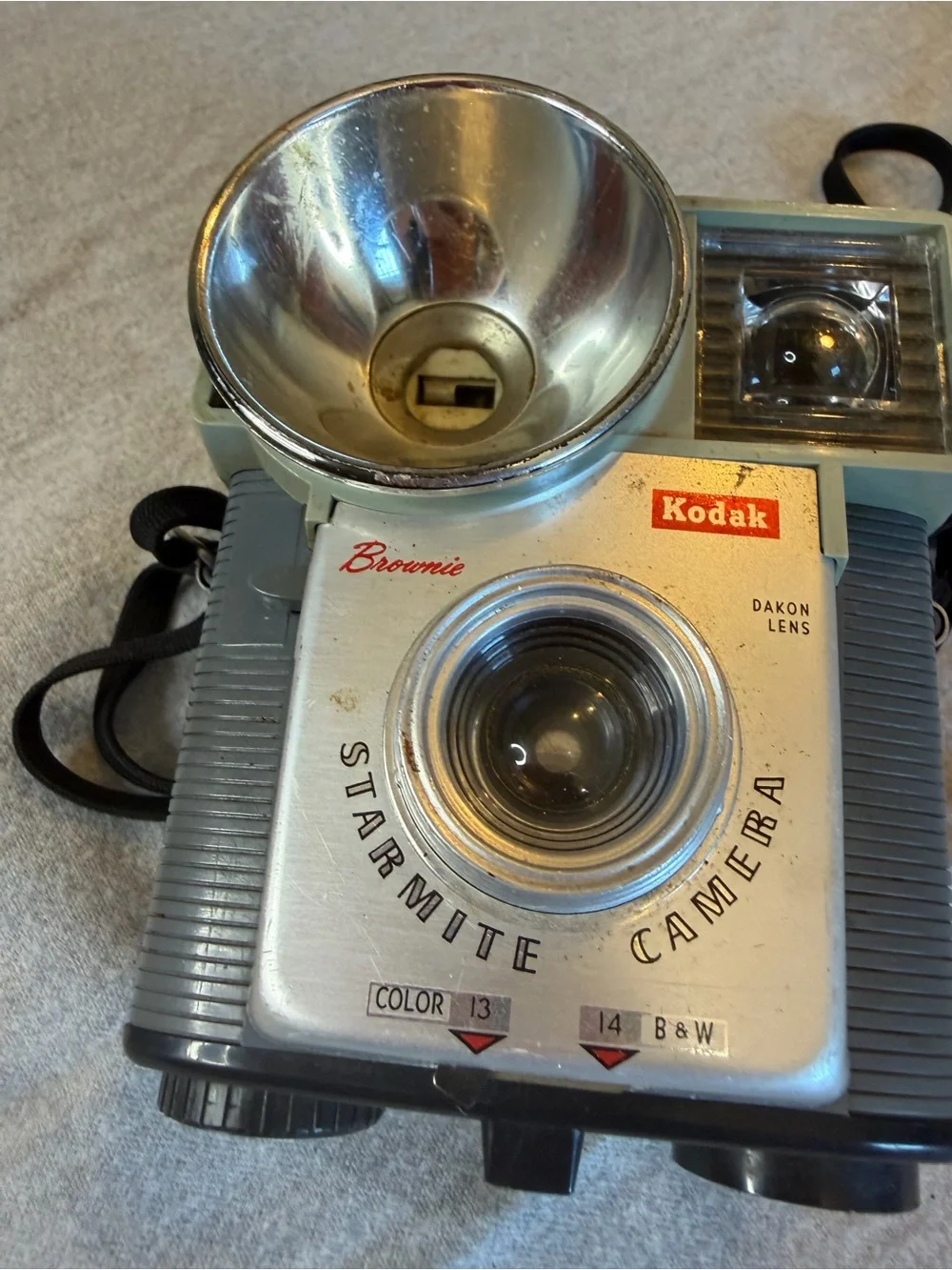 Kodak Brownie Starmite film camera in Silver and Gray with Chrome Flash